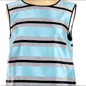 Halogen summer T  striped shell top pale blue grey and black